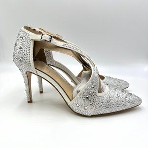 Jessica‎ Simpson Womens White Satin Stiletto Point Toe D'Orsay Heels Pumps Shoes
